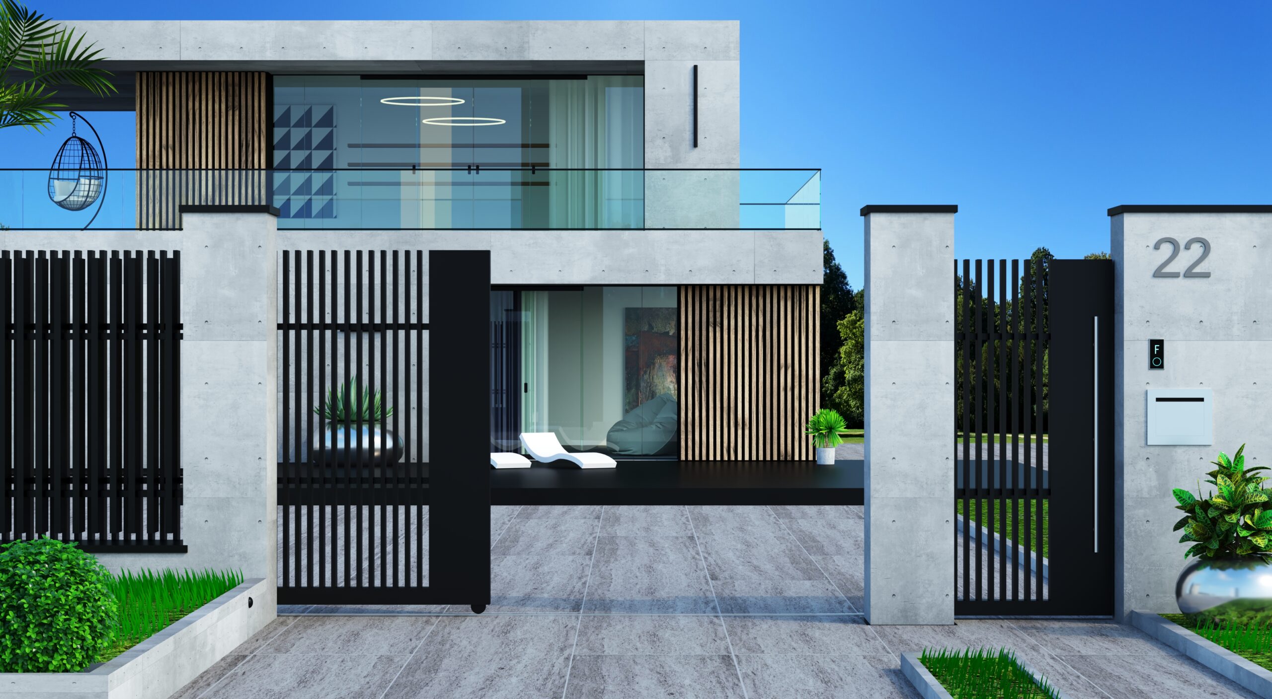 Modern automatic gates and villa wicket
